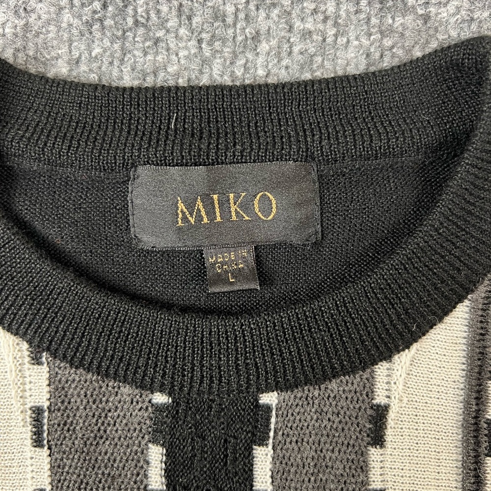 Miko Sweater Mens L Black 3D Knit Textured Geometric Stretch Retro 80s Grandpa‎ - Picture 2 of 8